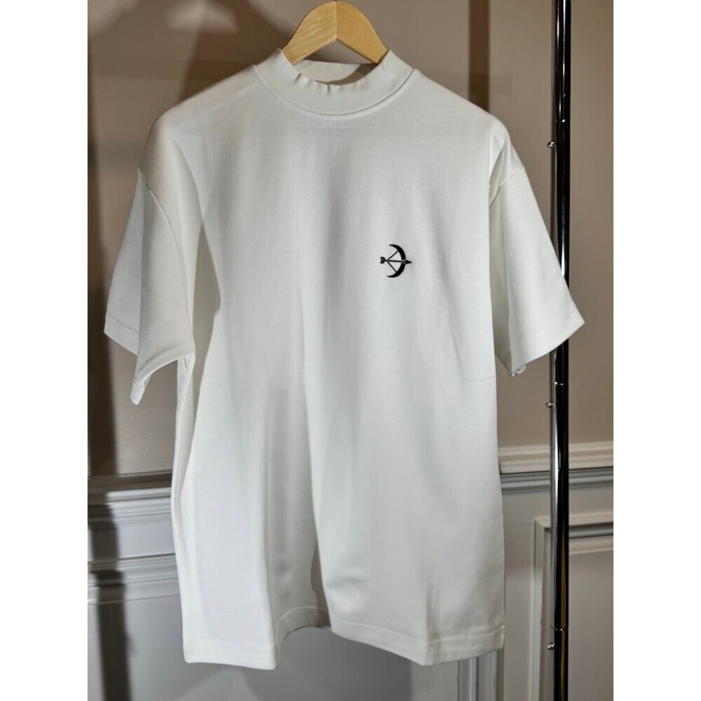 Heavyweight Mens White Boxy Tee Interlock Cotton Mock Neck Oversized Streetwear
